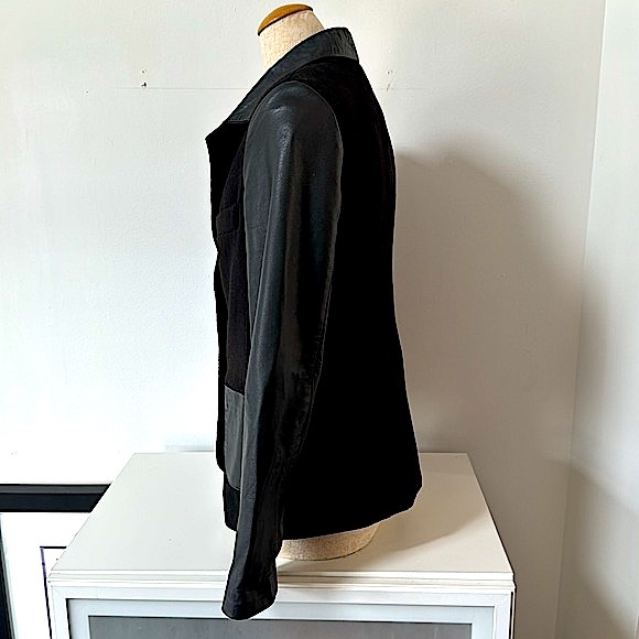 Black Heavy Cotton and Leather Blazer - Picture 2 of 8